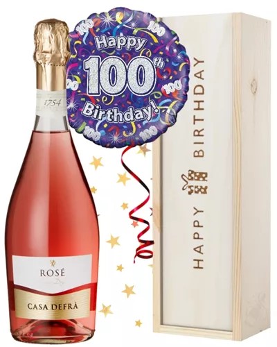 100thBirthdayRoseSparklingWineandBalloonGift