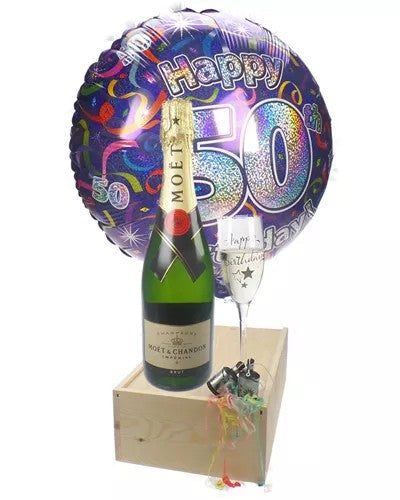 50thBirthdayGift–MoetChampagne–Balloon–Flute