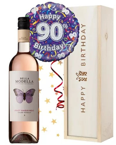 90thBirthdayRoseWineandBalloonGift
