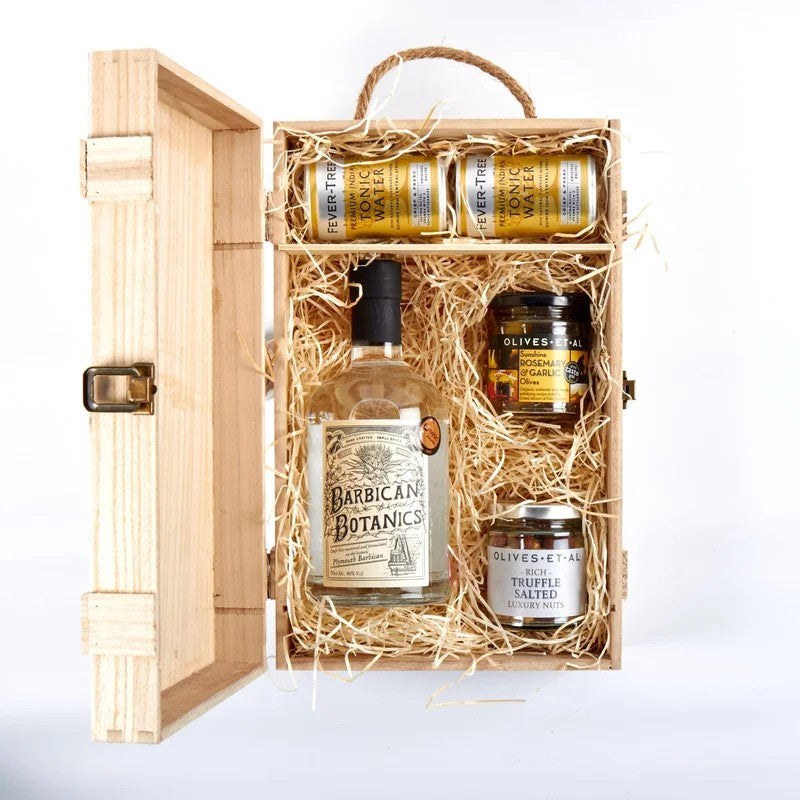 BarbicanBotanicsGin&LuxuryNibblesWoodenGiftBoxSet