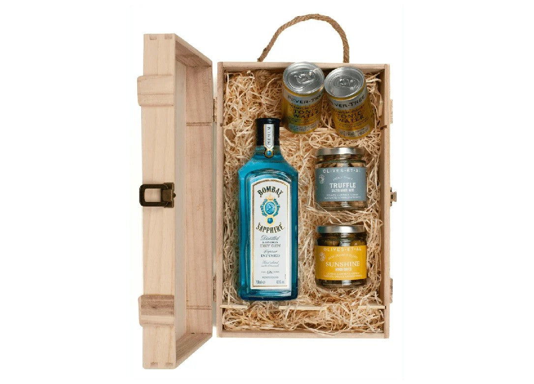 BombaySapphireGin&LuxuryNibblesWoodenGiftBoxSet