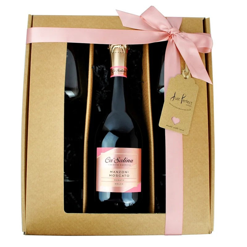 Ca’SalinaPinkMoscatoSparklingWineandGlassesGiftSet