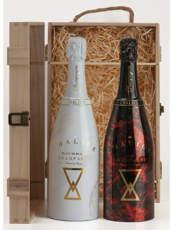 ChaliceBlancdeBlancs&ChaliceRoseChampagneWoodenGiftSet