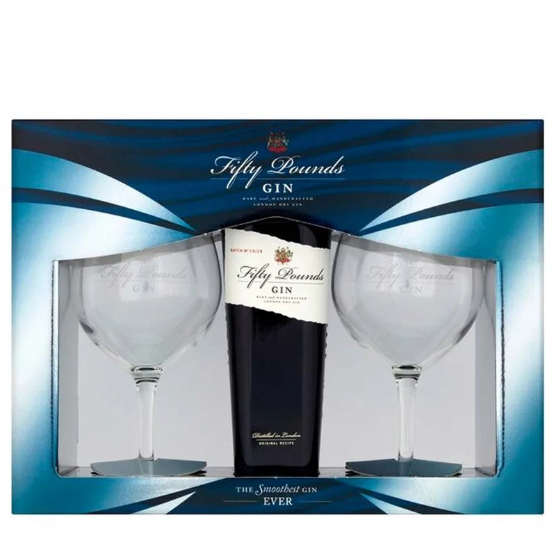 GinFiftyPoundsLondonDryCl70GlassBox(2Glasses)