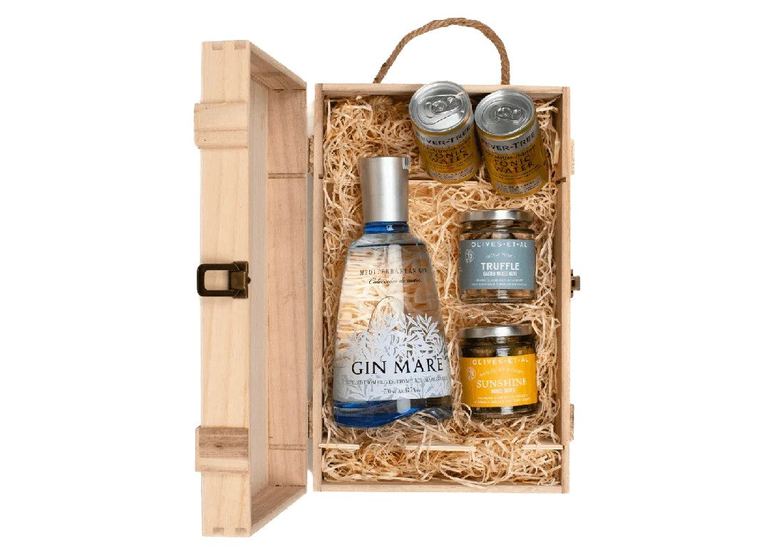 GinMare&LuxuryNibblesWoodenGiftBoxSet