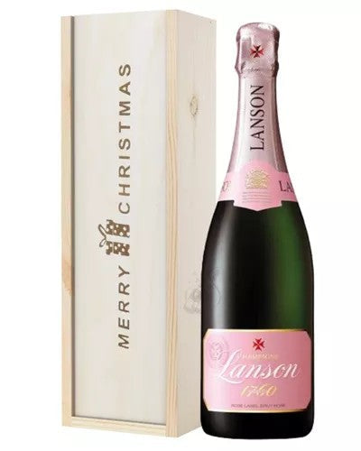 LansonRoseChampagneSingleBottleChristmasGiftInWoodenBox