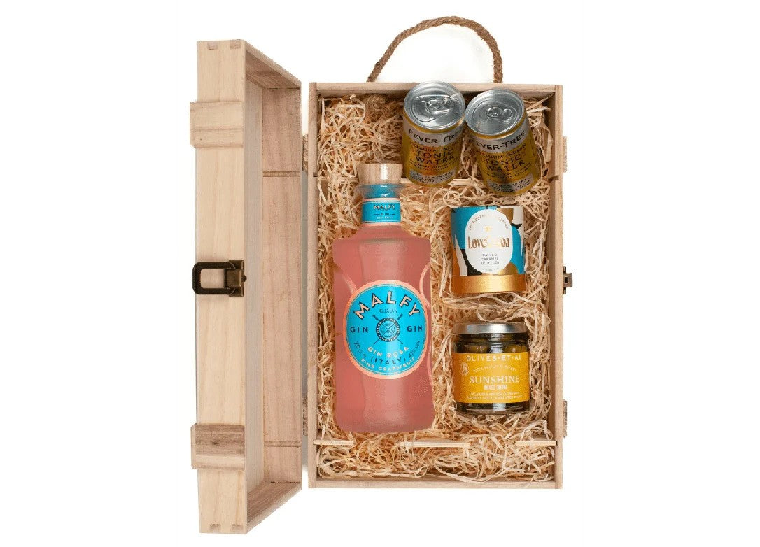 MalfyRosaSicilianPinkGrapefruitGin&LuxuryNibblesWoodenGiftBoxSet