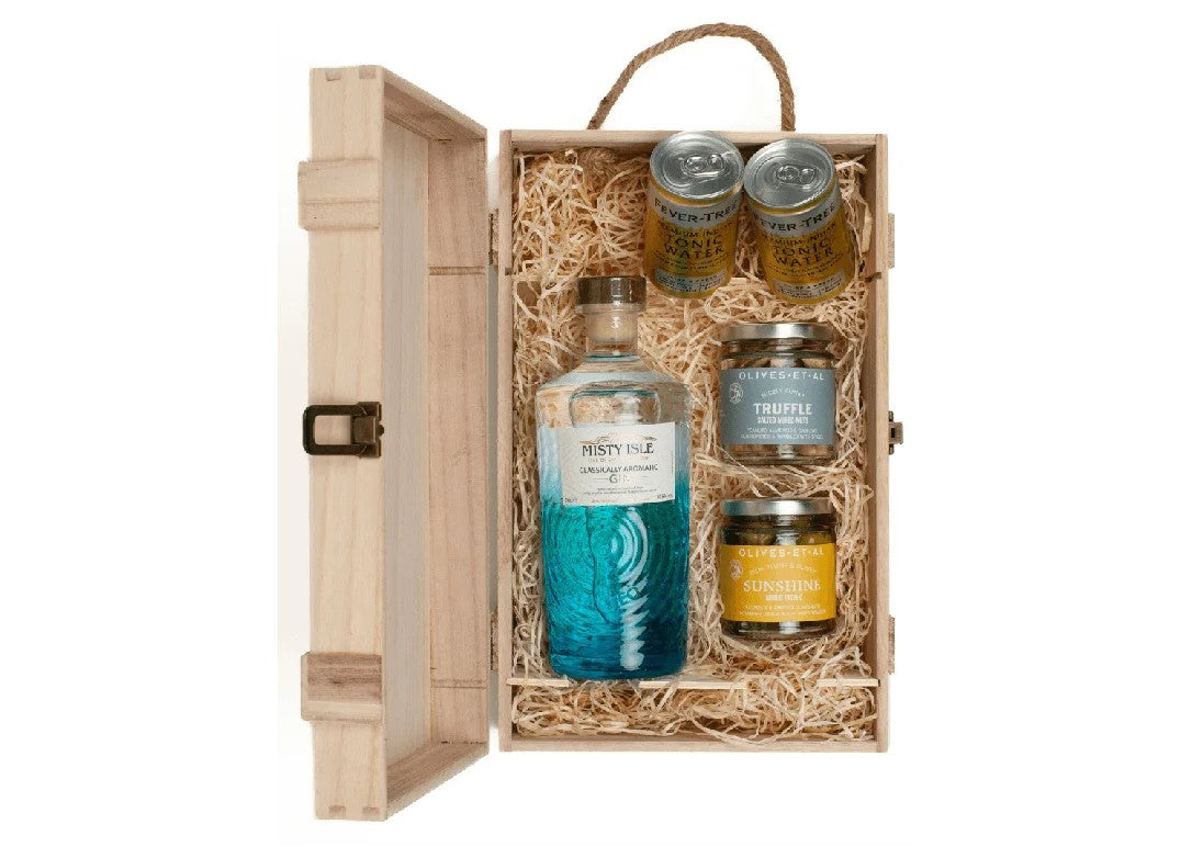 MistyIsleGin&LuxuryNibblesWoodenGiftBoxSet