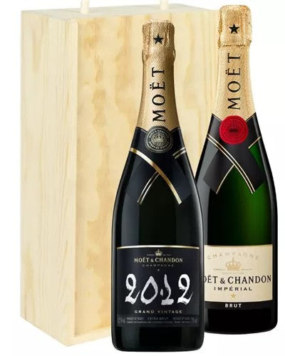 MoetNVandVintageTwoBottleChampagneGiftinWoodenBox