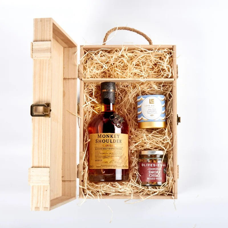 MonkeyShoulderWhisky&LuxuryNibblesWoodenGiftBoxSet