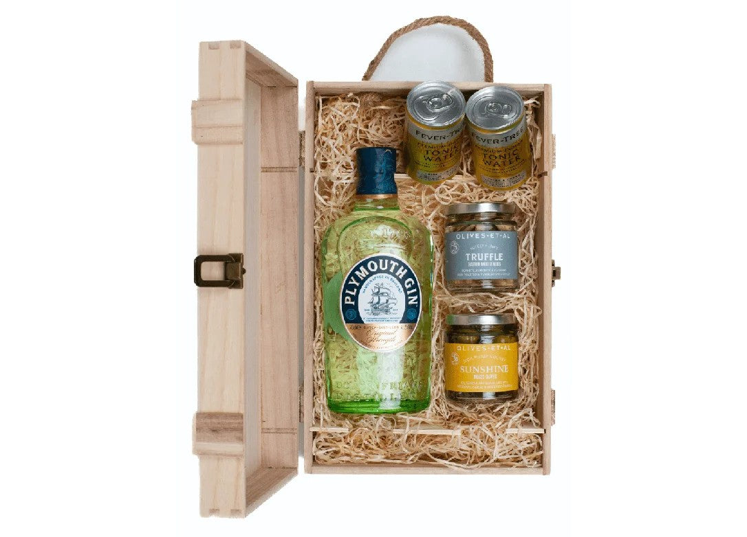 PlymouthGin&LuxuryNibblesWoodenGiftBoxSet