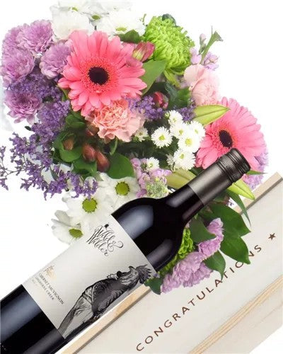 RedWineAndFlowersCongratulationsGift