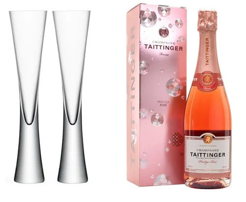 TaittingerBrutPrestigeRoseNVInTaittingerBox(75cl)Withx2MoyaChampagneFlutes