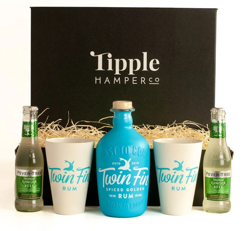 TwinFinSpicedGoldenRum,Mixers,&LimitedEditionBambooCupsHamper