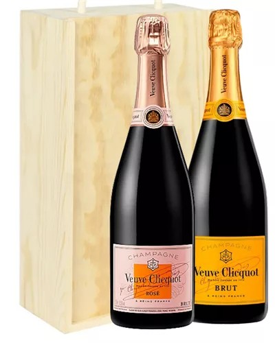 VeuveNVandNVRoseTwoBottleChampagneGiftinWoodenBox