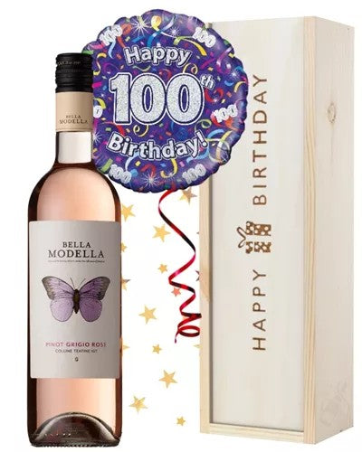 100thBirthdayRoseWineandBalloonGift