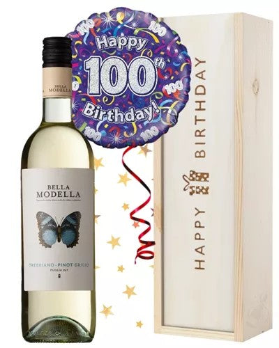 100thBirthdayWhiteWineandBalloonGift