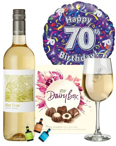 70thBirthdayWhiteWineAndChocolatesGift