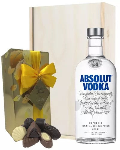 AbsolutVodkaAndChocolatesGiftSetinWoodenBox