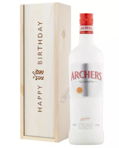 ArchersPeachSchnappsBirthdayGiftInWoodenBox