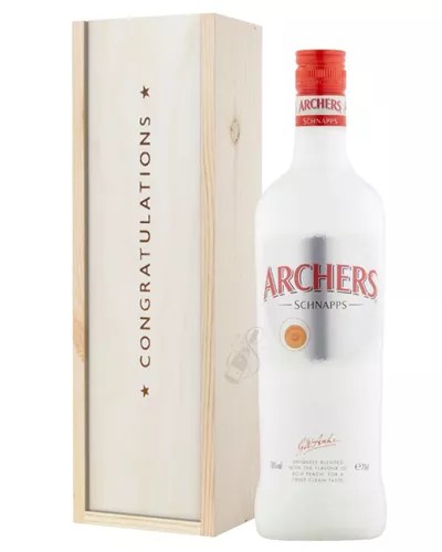 ArchersPeachSchnappsCongratulationsGiftInWoodenBox