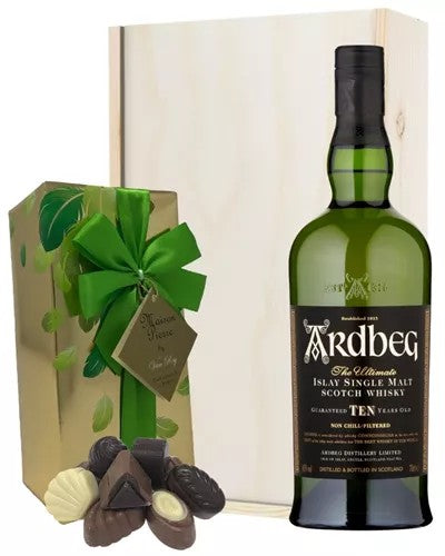 Ardbeg10YearOldandChocolatesGiftSetinWoodenBox