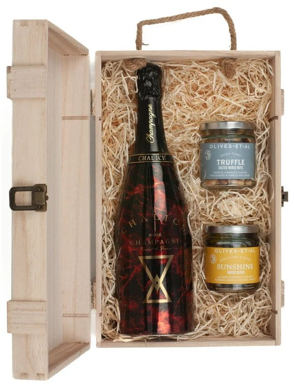ChaliceRoseChampagne&LuxuryNibblesWoodenGiftBoxSet