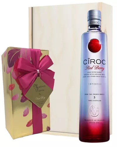 CirocRedBerryVodkaAndChocolatesGiftSetinWoodenBox