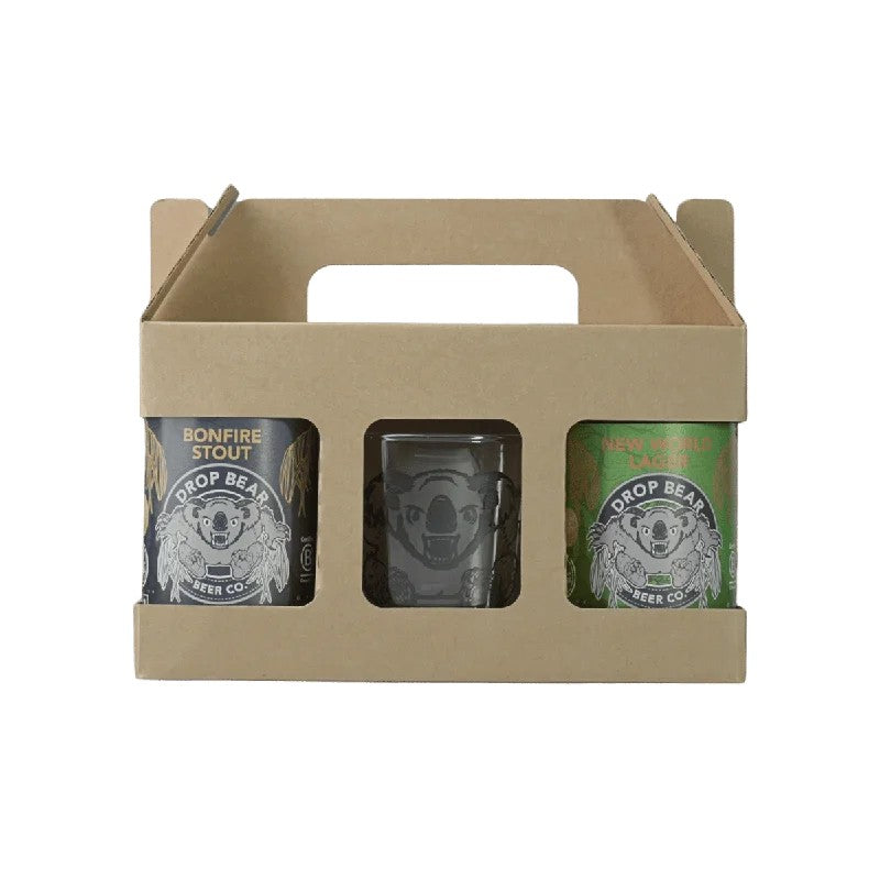 DropBearAlcoholFreeGiftBox–BonfireStout&NewWorldLager+Glass