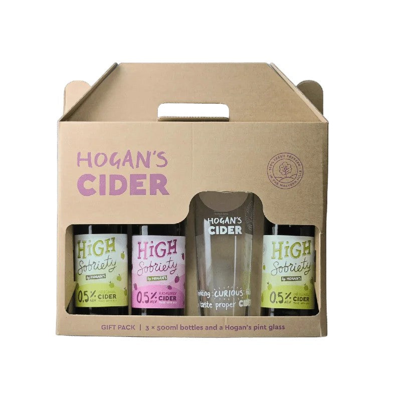Hogan’sAlcoholFreeCiderGiftBox–2×HighSobrietyOriginal,1×Raspberry&BrandedGlass