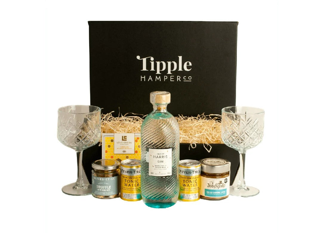 IsleofHarrisGin,Tonic,VintageGinGlasses,&LuxurySnacksHamper