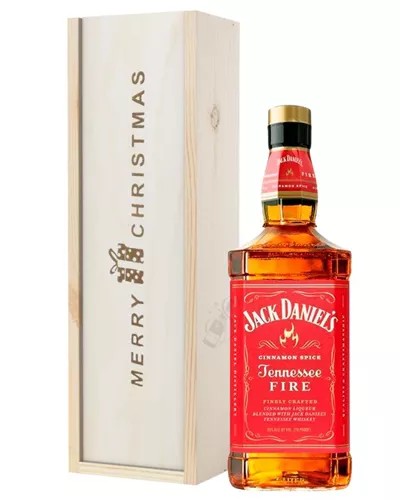 JackDanielsFireWhiskeyChristmasGiftInWoodenBox