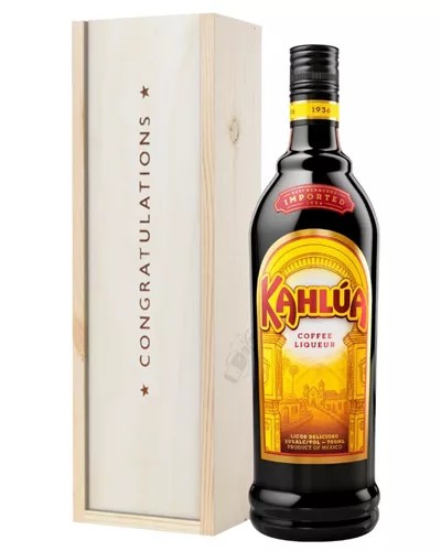 KahluaCoffeeLiqueurCongratulationsGiftInWoodenBox