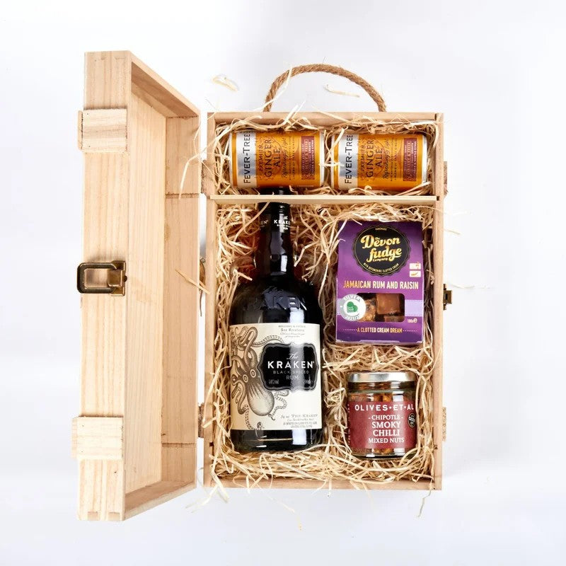 KrakenBlackSpicedRum&LuxuryNibblesWoodenGiftBoxSet