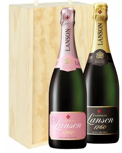 LansonMixedTwoBottleChampagneGiftinWoodenBox