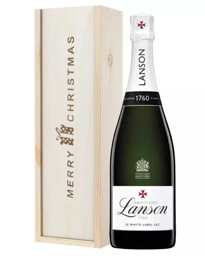 LansonWhiteLabelChampagneSingleBottleChristmasGiftInWoodenBox