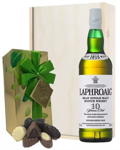 Laphroaig10YearOldandChocolatesGiftSetinWoodenBox