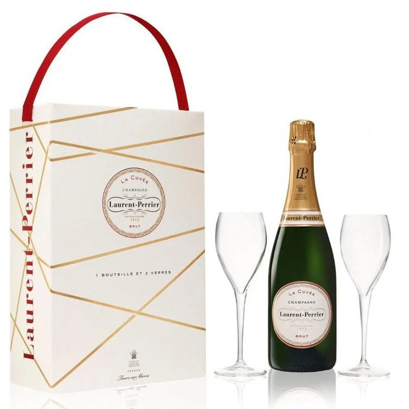 LaurentPerrierLaCuveeChampagneNV&2BrandedFlutesGiftBox