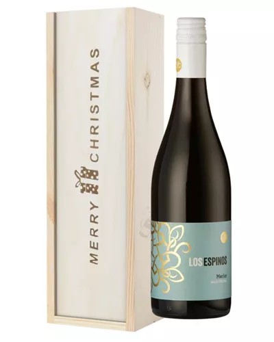 MerlotRedWineSingleBottleChristmasGiftInWoodenBox