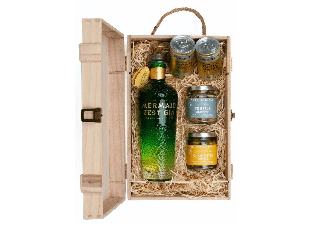 MermaidZestGin&LuxuryNibblesWoodenGiftBoxSet