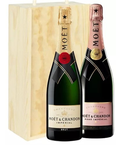 MoetAndMoetRoseTwoBottleChampagneGiftinWoodenBox