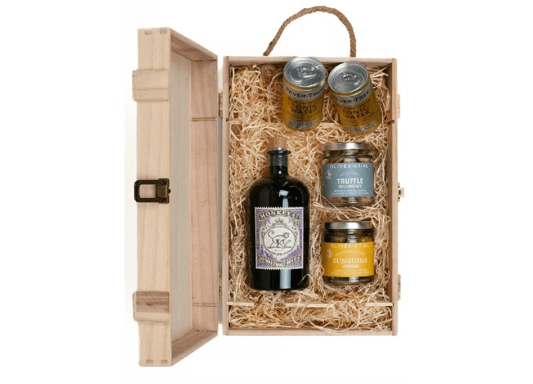 Monkey47Gin&LuxuryNibblesWoodenGiftBoxSet
