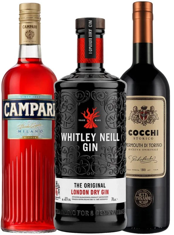 Negroni–Pakketilbud(1x100cl.Campari+1×70cl.WhitleyNeillOrg.DryGin+1CocchiVermouthdiTorino)