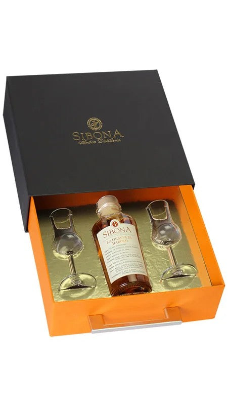 PackageRegaloCassetto–GrappadiBarolocon2CaliciDegustazione–Sibona