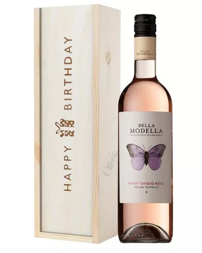 PinotGrigioRoseWineBirthdayGiftInWoodenBox