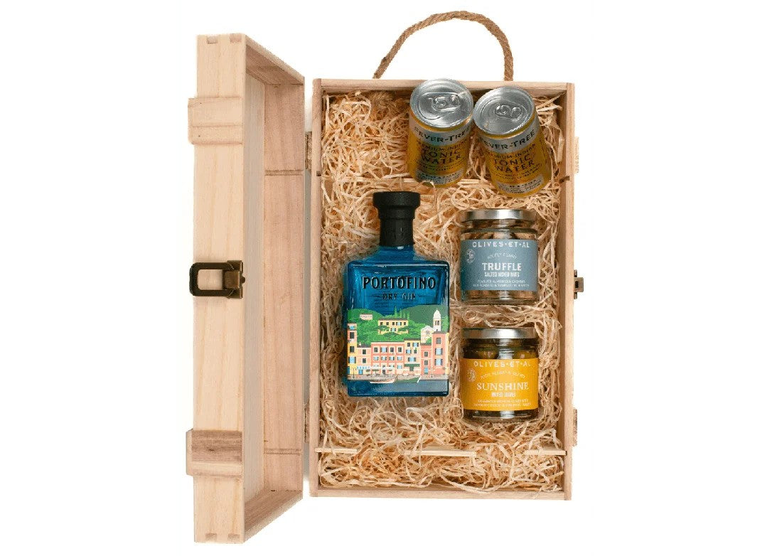 PortofinoGin&LuxuryNibblesWoodenGiftBoxSet