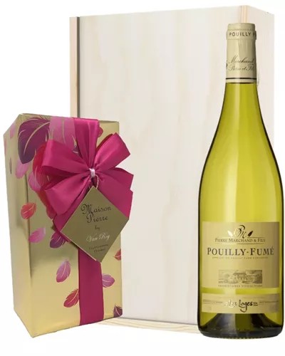PouillyFumeWhiteWineAndChocolatesGiftSetinWoodenBox
