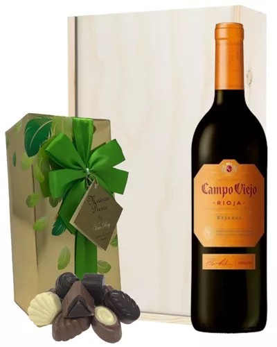 RiojaReservaRedWineandChocolatesGiftSetinWoodenBox