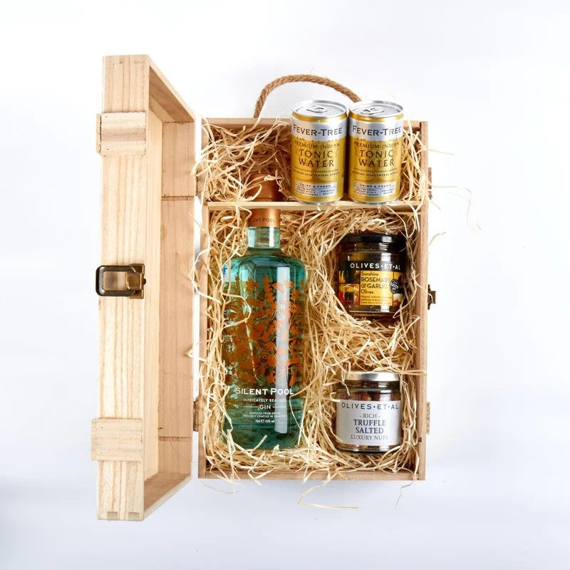 SilentPoolGin&LuxuryNibblesWoodenGiftBoxSet