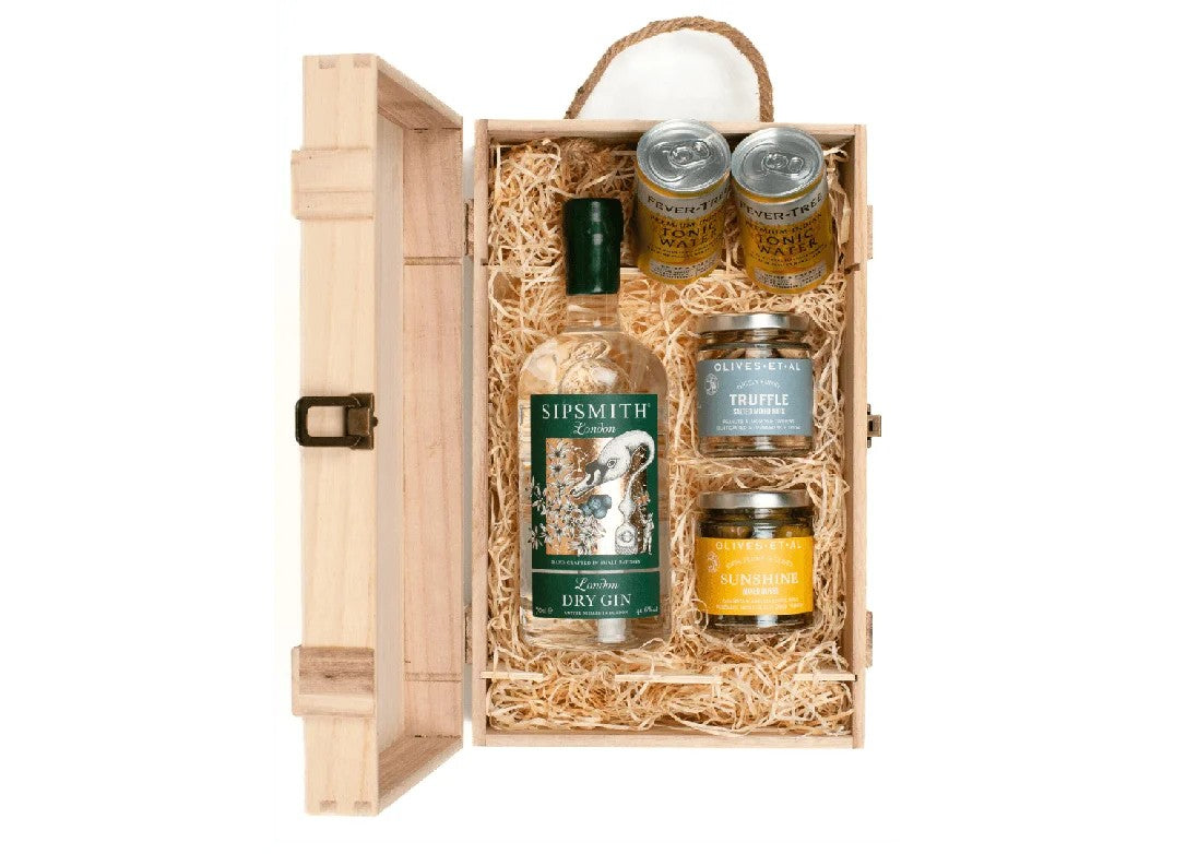 SipsmithGin&LuxuryNibblesWoodenGiftBoxSet